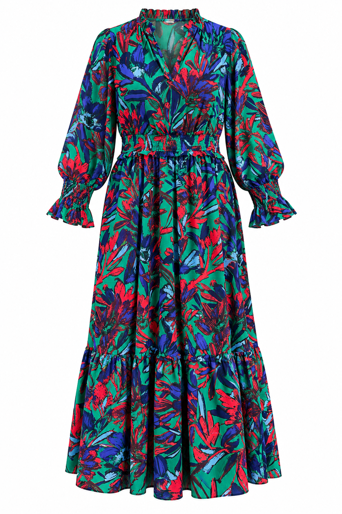 Tropical Long Sleeve Maxi Dress