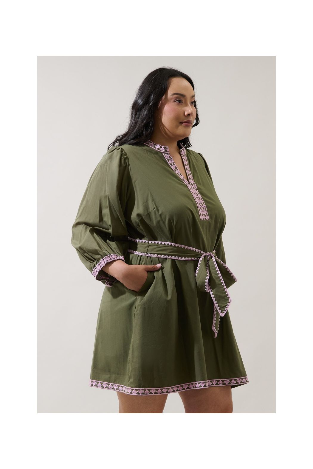Abilene Olive Embroidered Mini Dress