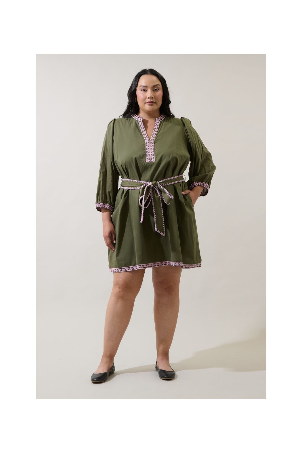 Abilene Olive Embroidered Mini Dress