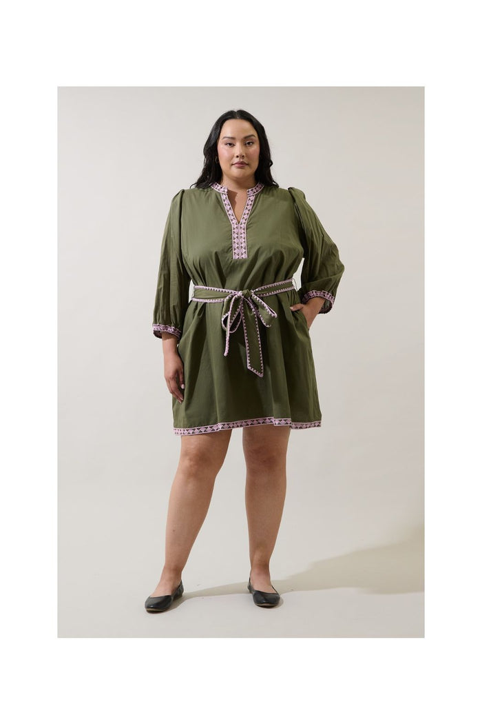 Abilene Olive Embroidered Mini Dress