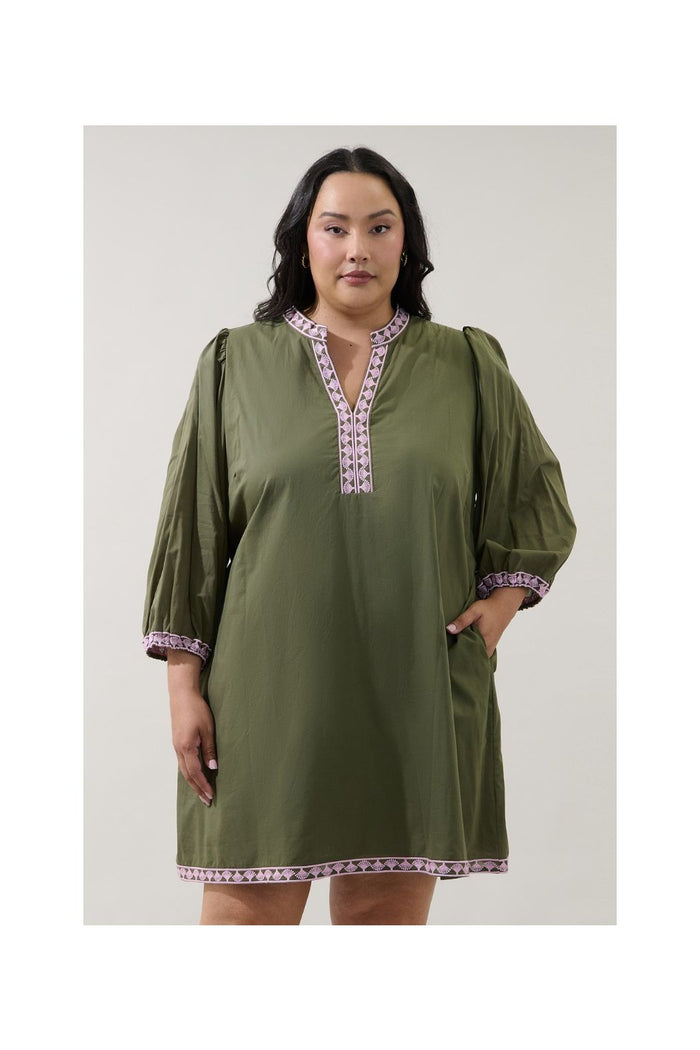 Abilene Olive Embroidered Mini Dress