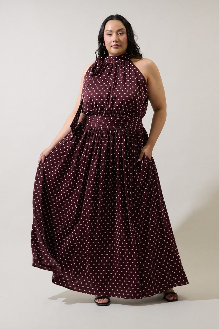 Rosiel Ruched Polka Dot Maxi