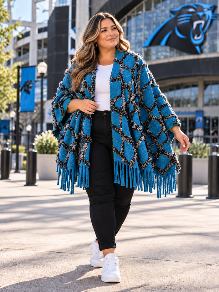 Teal Boho 3D Textured Diamond Fringe Ruana Cardigan