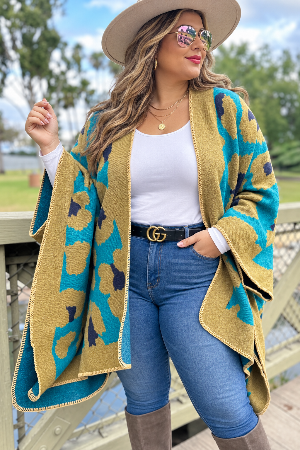Boho Leopard Print Knit Ruana Cardigan