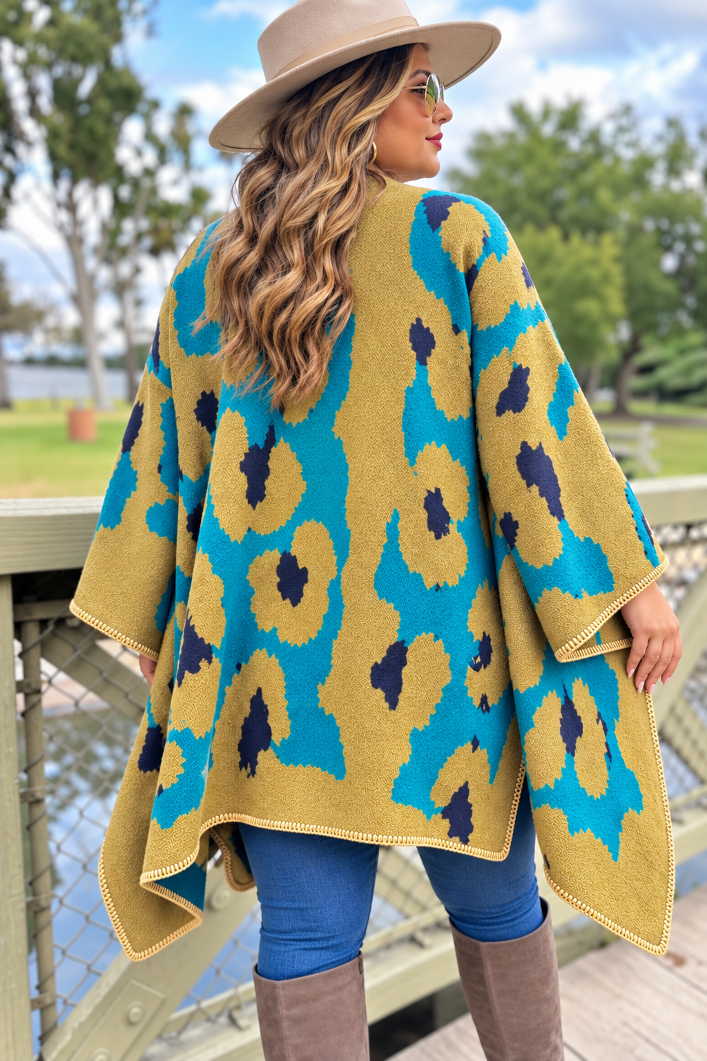 Boho Leopard Print Knit Ruana Cardigan