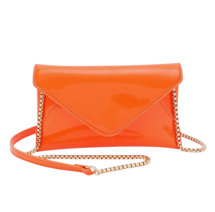 Orange Enamel Envelope Clutch