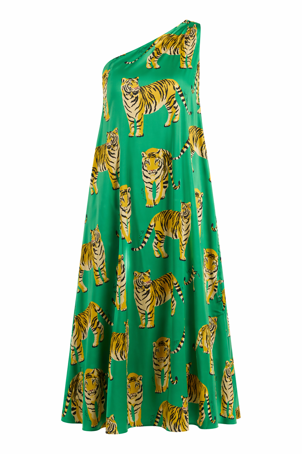 Glena Pleated Green Tiger Maxi Dress