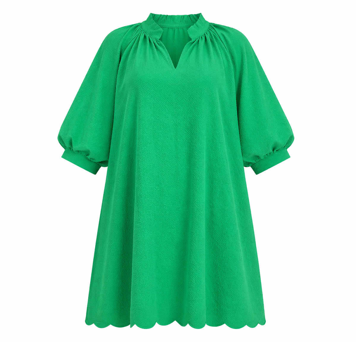 Green Textured Scallop Dress