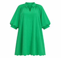 Green Textured Scallop Dress