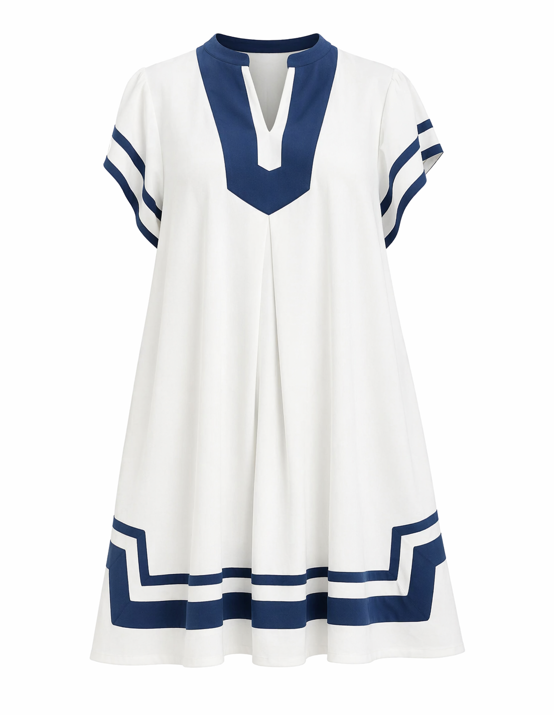 Linen Off-White and Blue Short Sleeve Dress