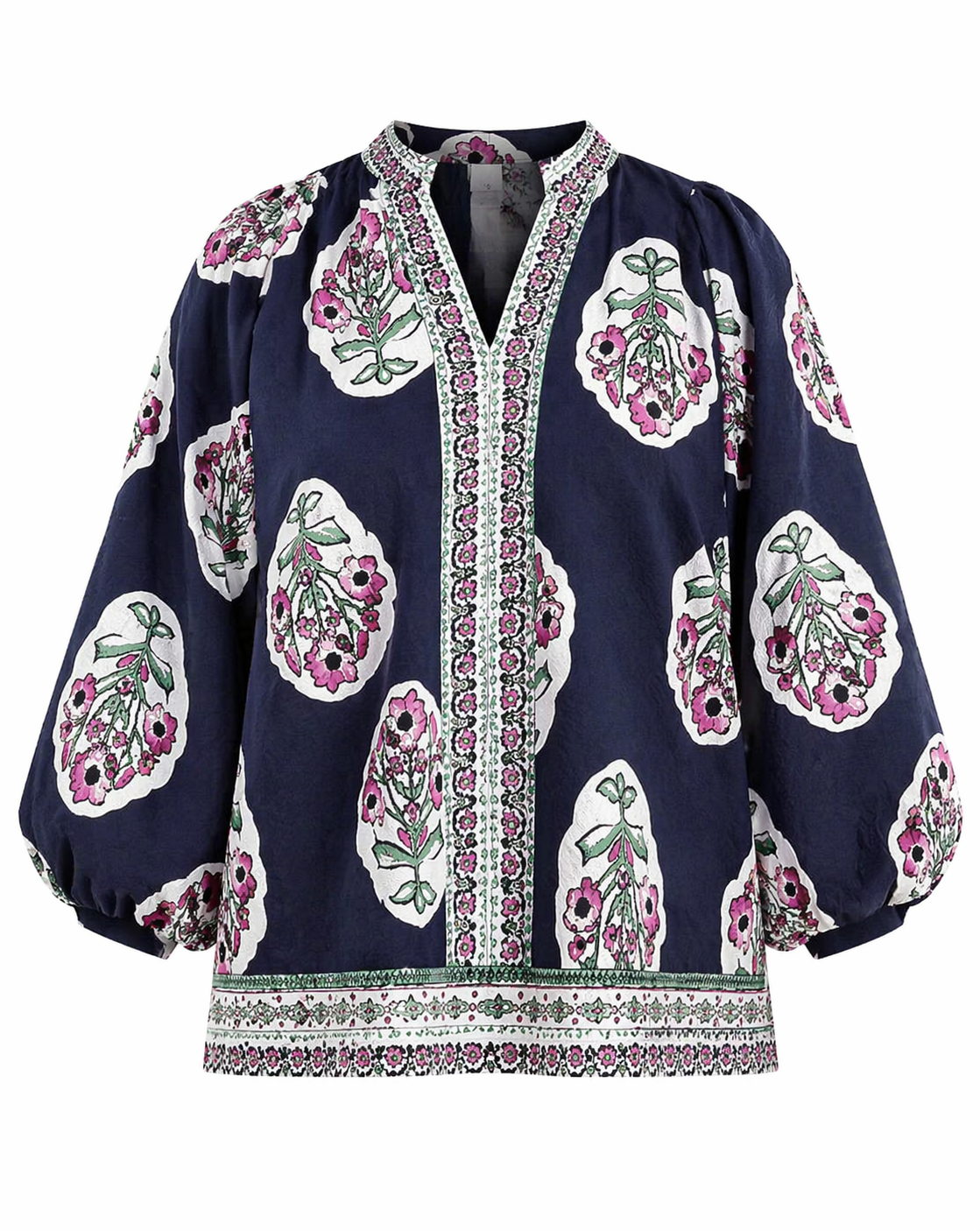 Navy Boho Floral Print Tunic Top