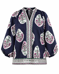 Navy Boho Floral Print Tunic Top