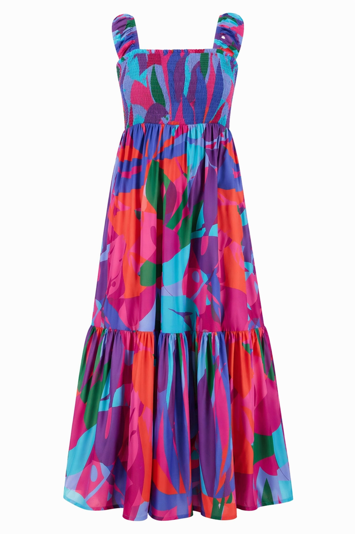 Vemmy Abstract Tayla Smocked Maxi Dress