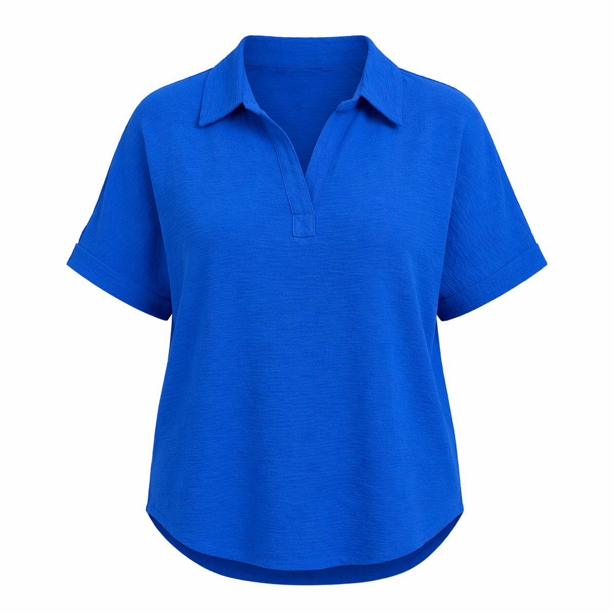 Woven Airflow Collared V-Neck Short Sleeve Top