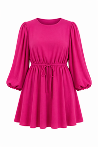 Pink Flowy Dress With 3/4 Trumpet Sleeves