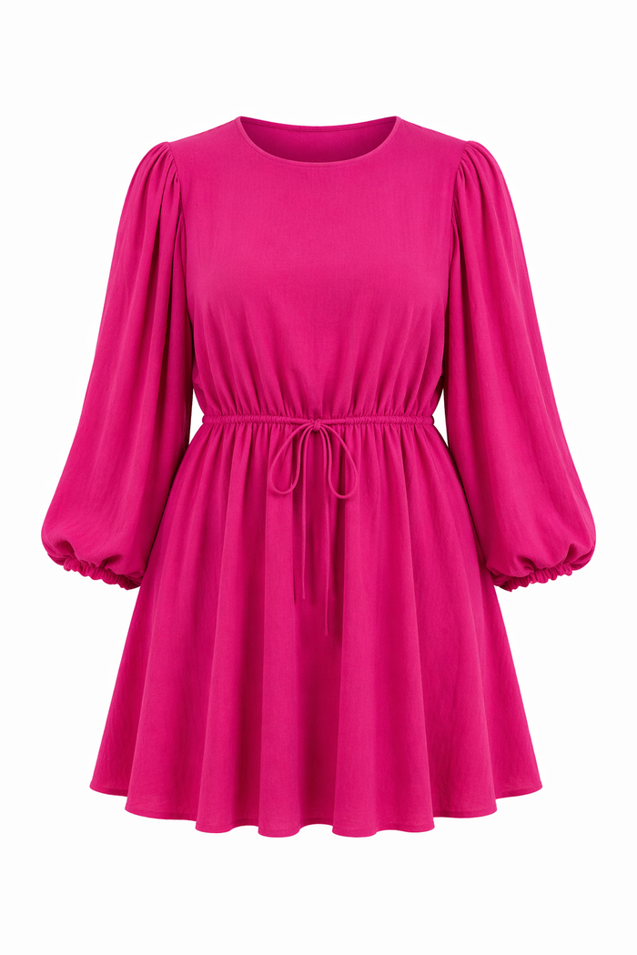 Pink Flowy Dress With 3/4 Trumpet Sleeves