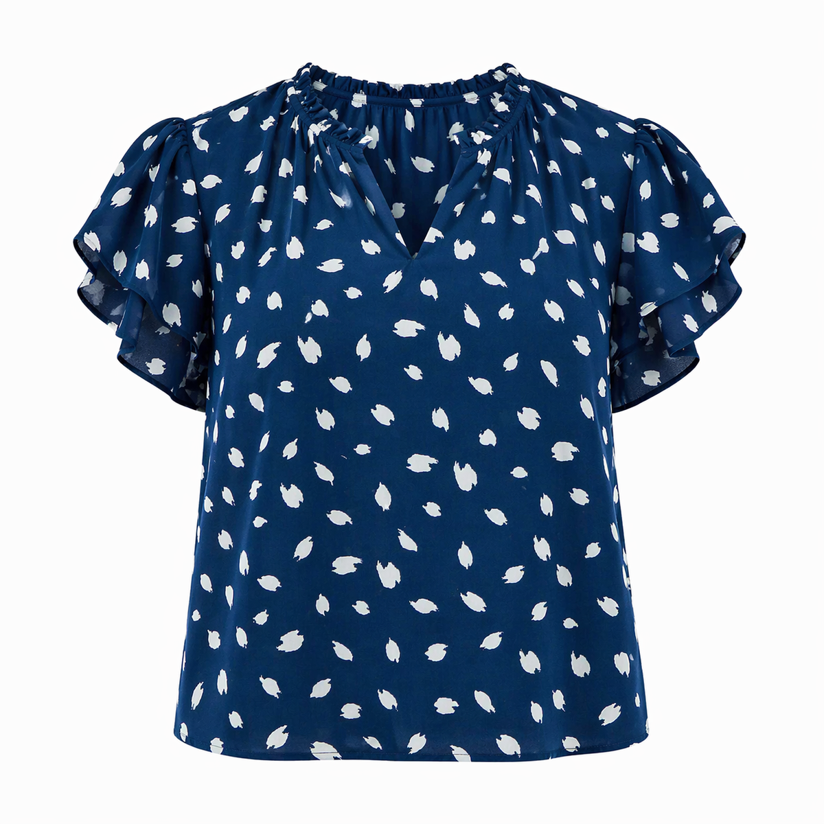 Elodie Dot Montie Ruffle Tie Neck Blouse
