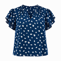 Elodie Dot Montie Ruffle Tie Neck Blouse