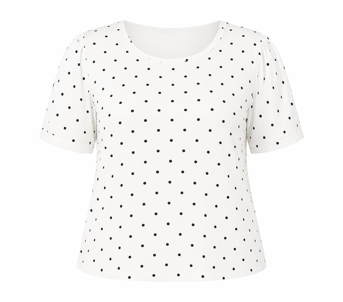 Puff Sleeve Polka Dot Knit Tee