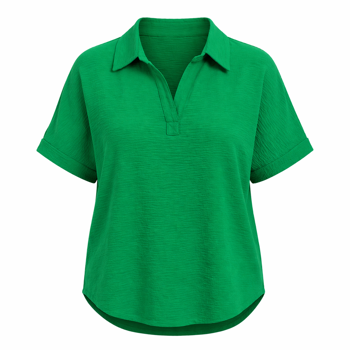 Woven Airflow Collared V-Neck Short Sleeve Top