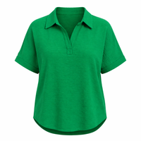 Woven Airflow Collared V-Neck Short Sleeve Top