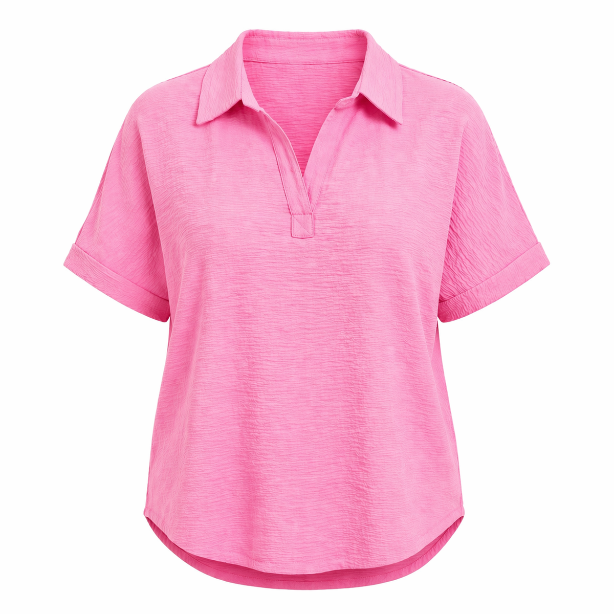 Woven Airflow Collared V-Neck Short Sleeve Top
