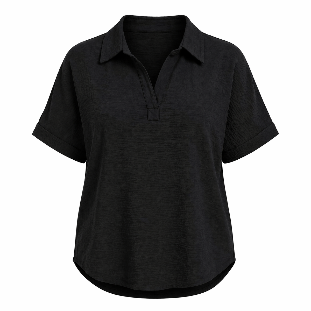 Woven Airflow Collared V-Neck Short Sleeve Top