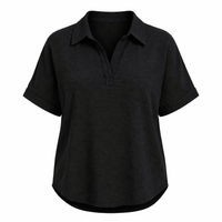 Woven Airflow Collared V-Neck Short Sleeve Top
