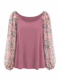 Purple Woven And Knit Long Sleeve Top