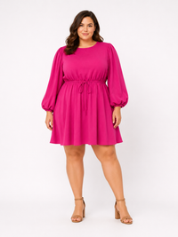 Pink Flowy Dress With 3/4 Trumpet Sleeves