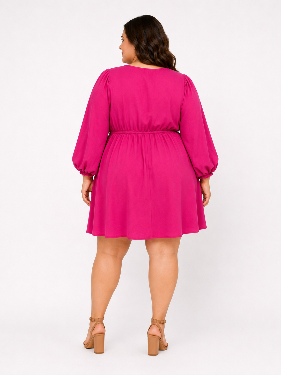 Pink Flowy Dress With 3/4 Trumpet Sleeves