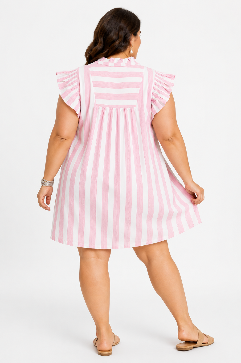 Pink Striped V-Neck Dress