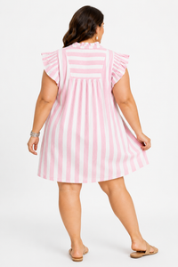 Pink Striped V-Neck Dress