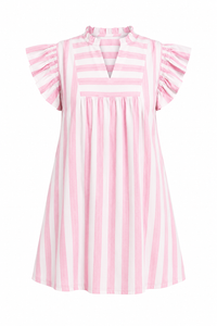 Pink Striped V-Neck Dress