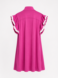 Pink Zip-Neck Flutter Sleeve Dress