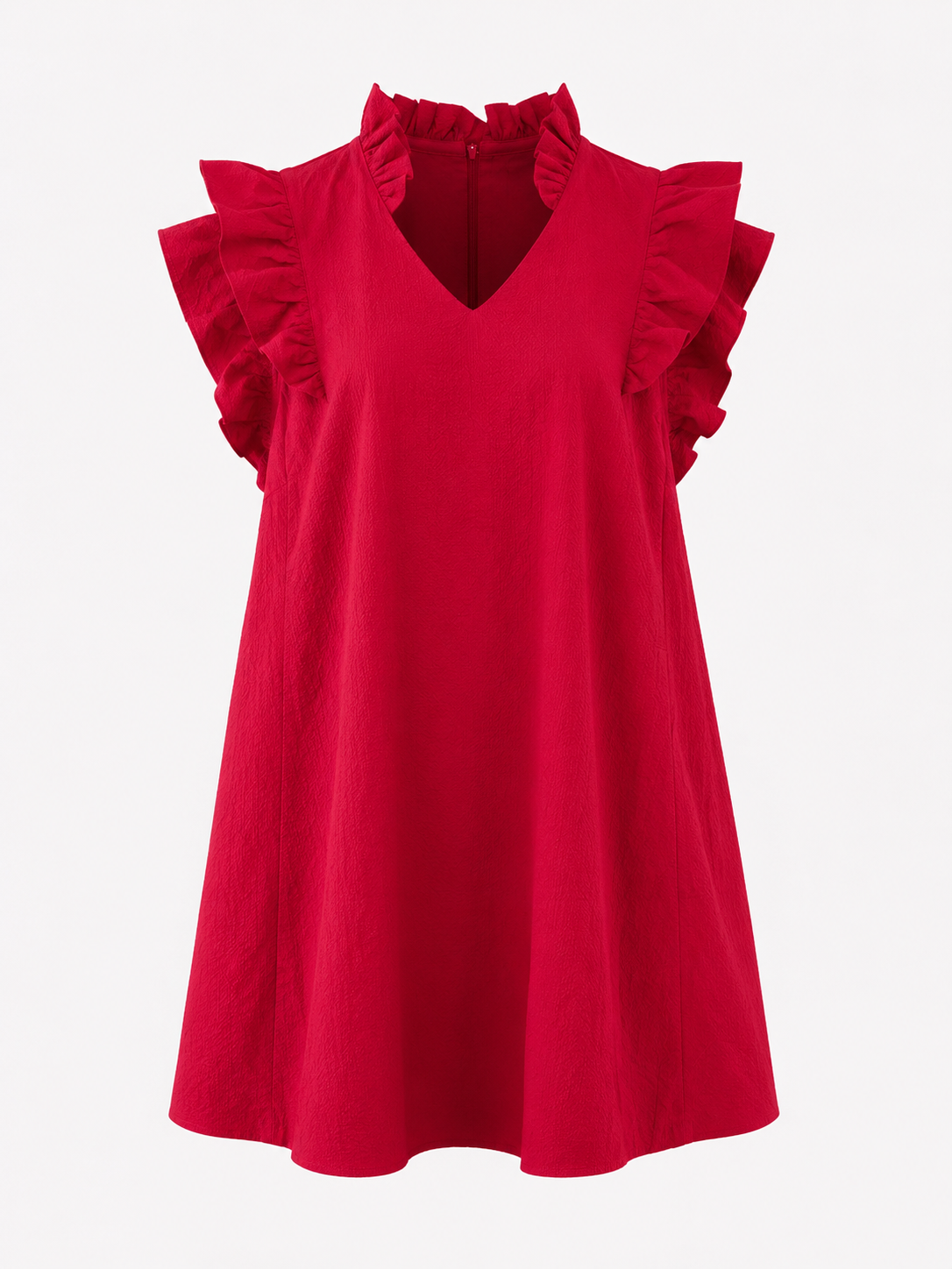 Red Seersucker Ruffle Shift Dress