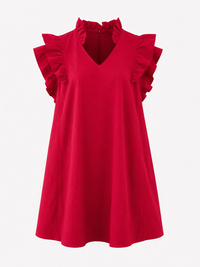 Red Seersucker Ruffle Shift Dress