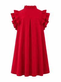 Red Seersucker Ruffle Shift Dress
