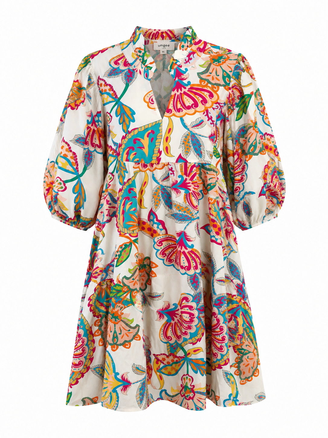 Abstract Print Puff Sleeve Babydoll Dress