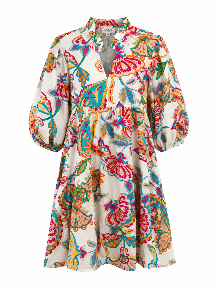 Abstract Print Puff Sleeve Babydoll Dress