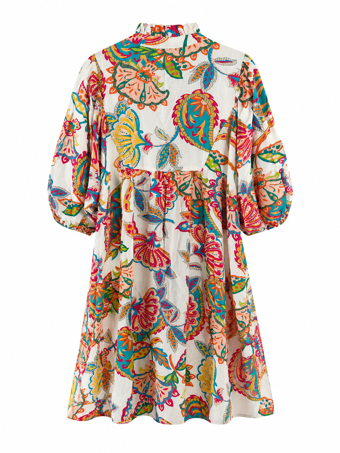 Abstract Print Puff Sleeve Babydoll Dress