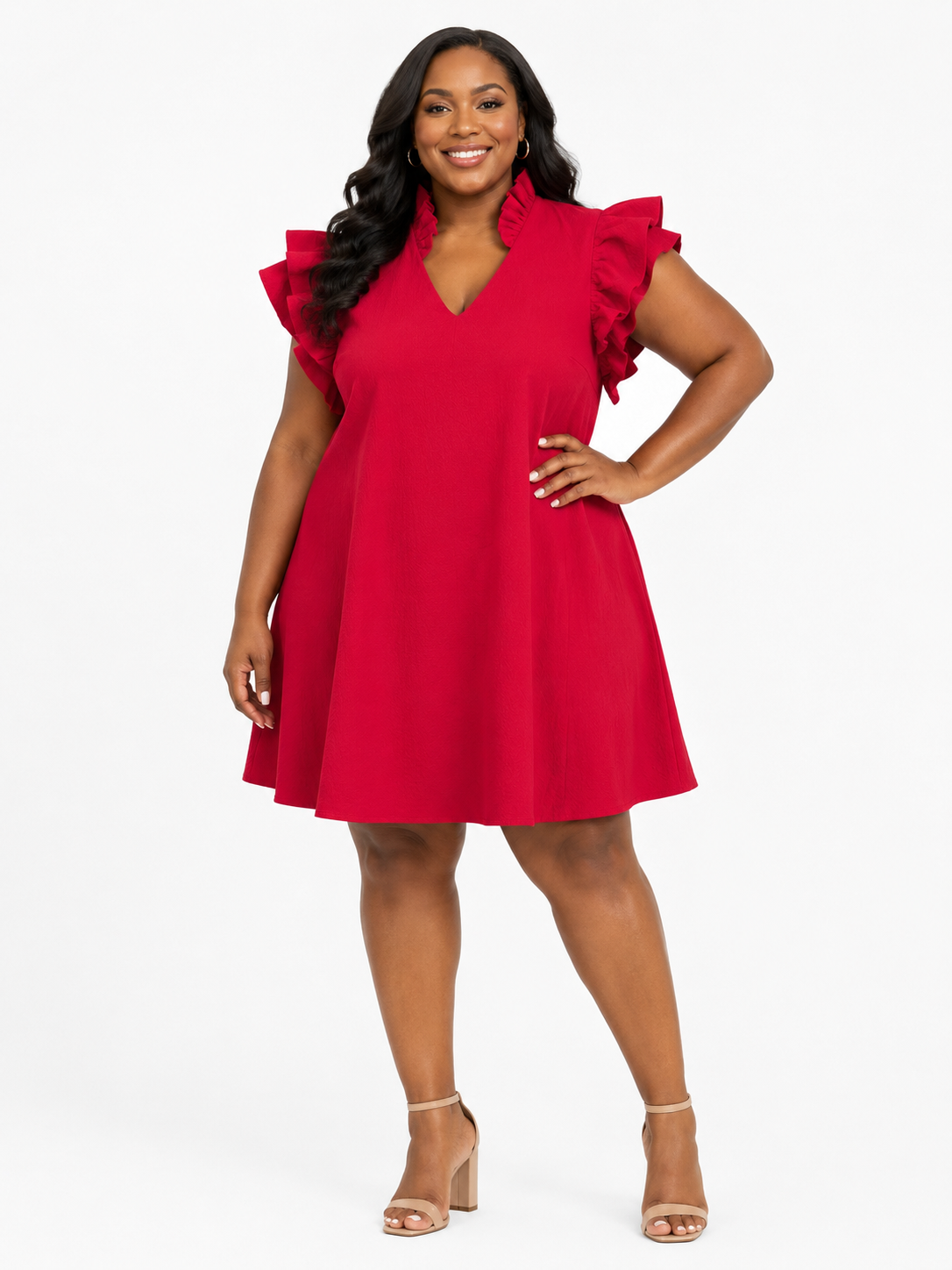 Red Seersucker Ruffle Shift Dress