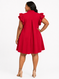 Red Seersucker Ruffle Shift Dress
