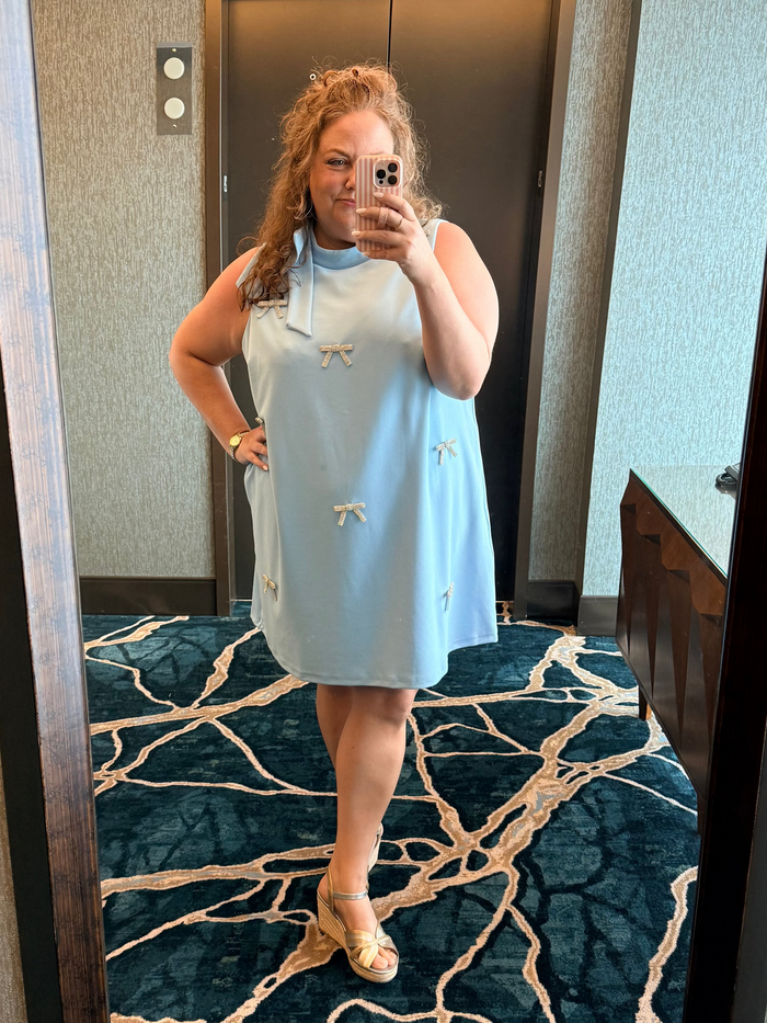 Blue Pamelda Bow Shift Mini Dress