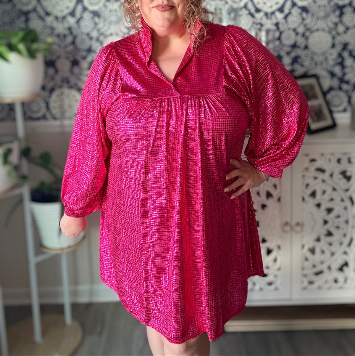 Plus Size Pink Savannah High Ruffle Sequin Collar Dress 1X-3X – MadePretty Collective