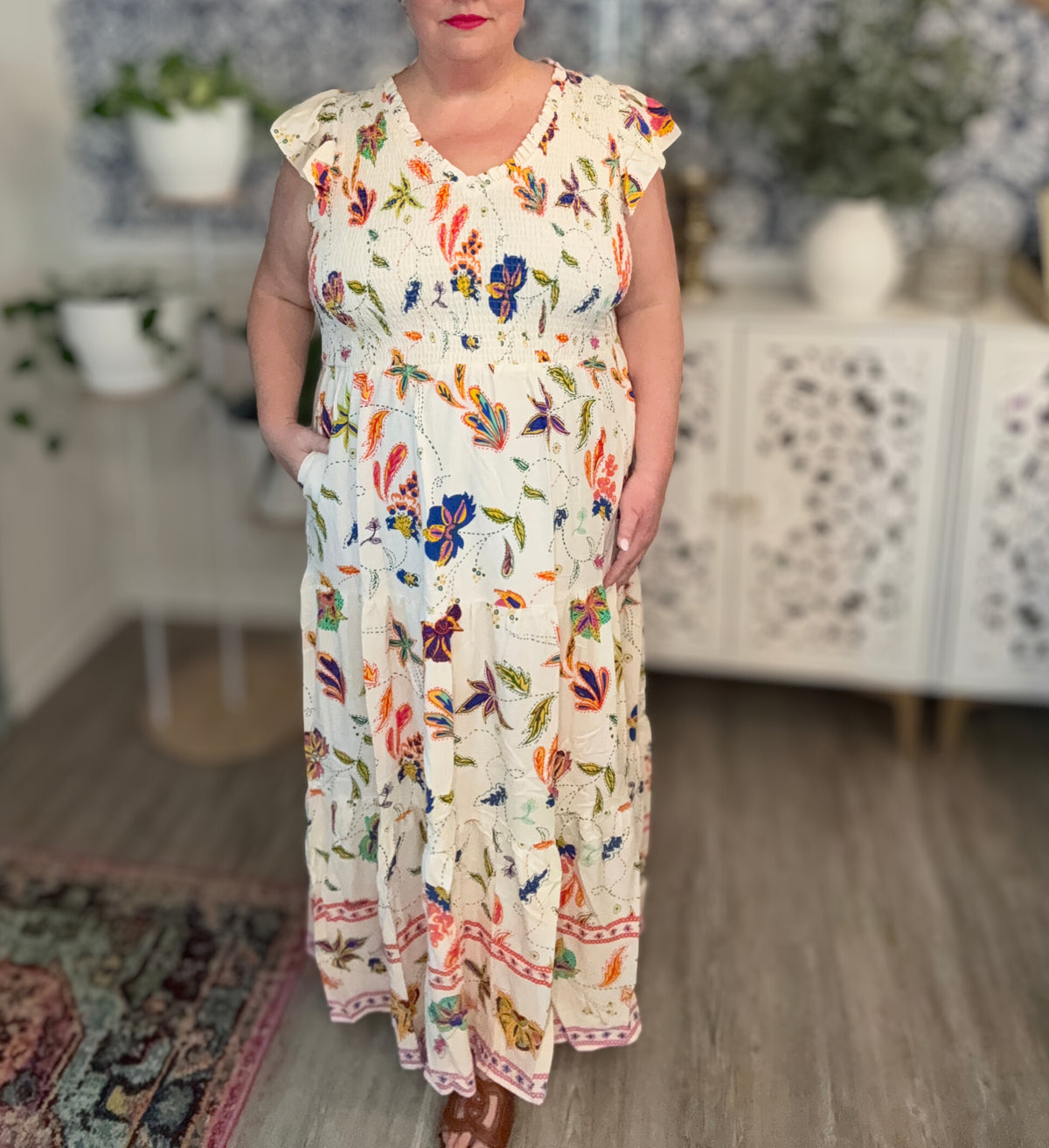 Miraflor Sunfire Tiered Midi Dress