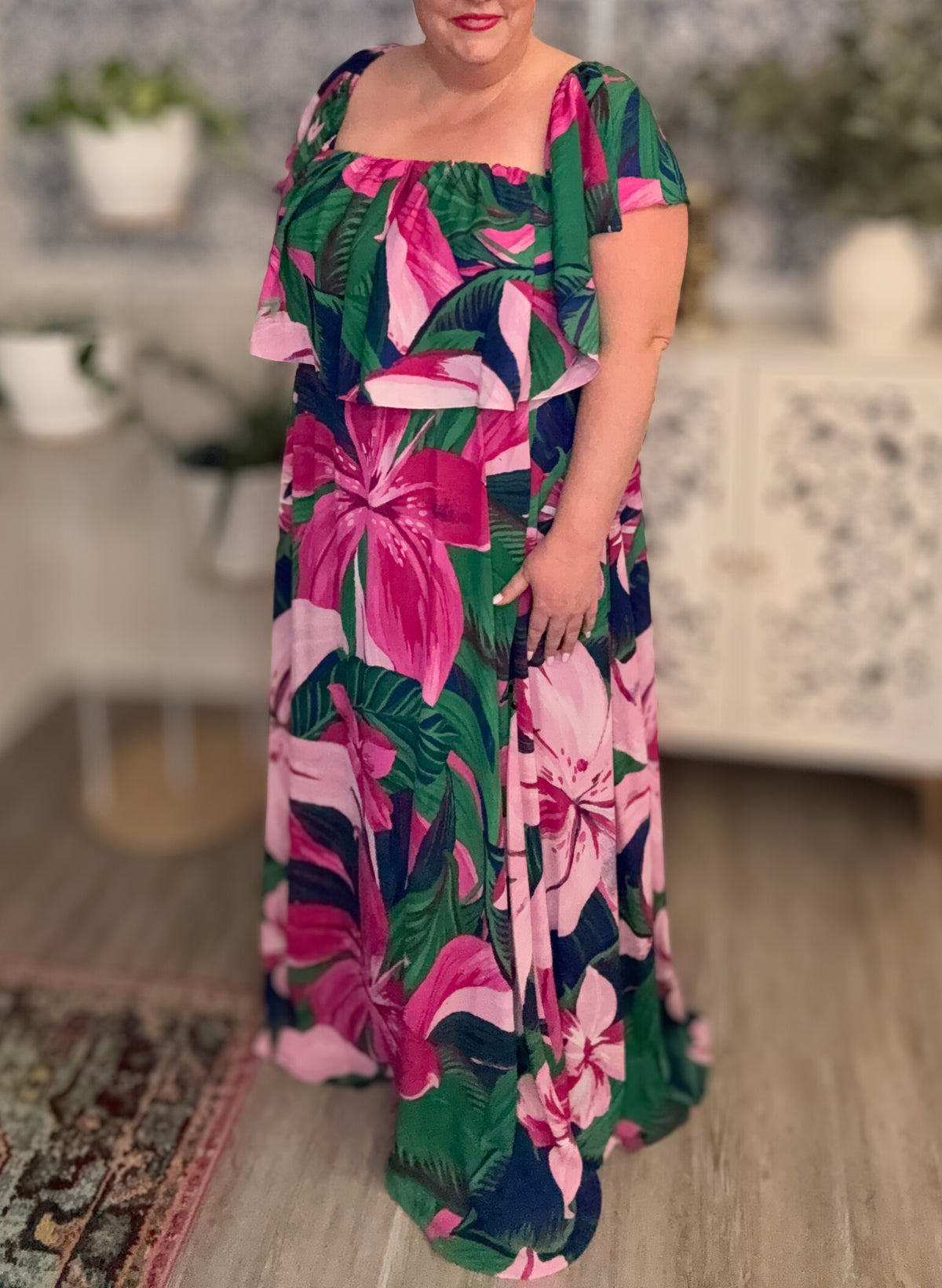 Ellerton Tropics Off the Shoulder Ruffle Dress