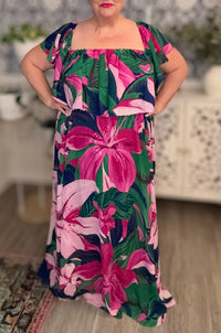Ellerton Tropics Off the Shoulder Ruffle Dress