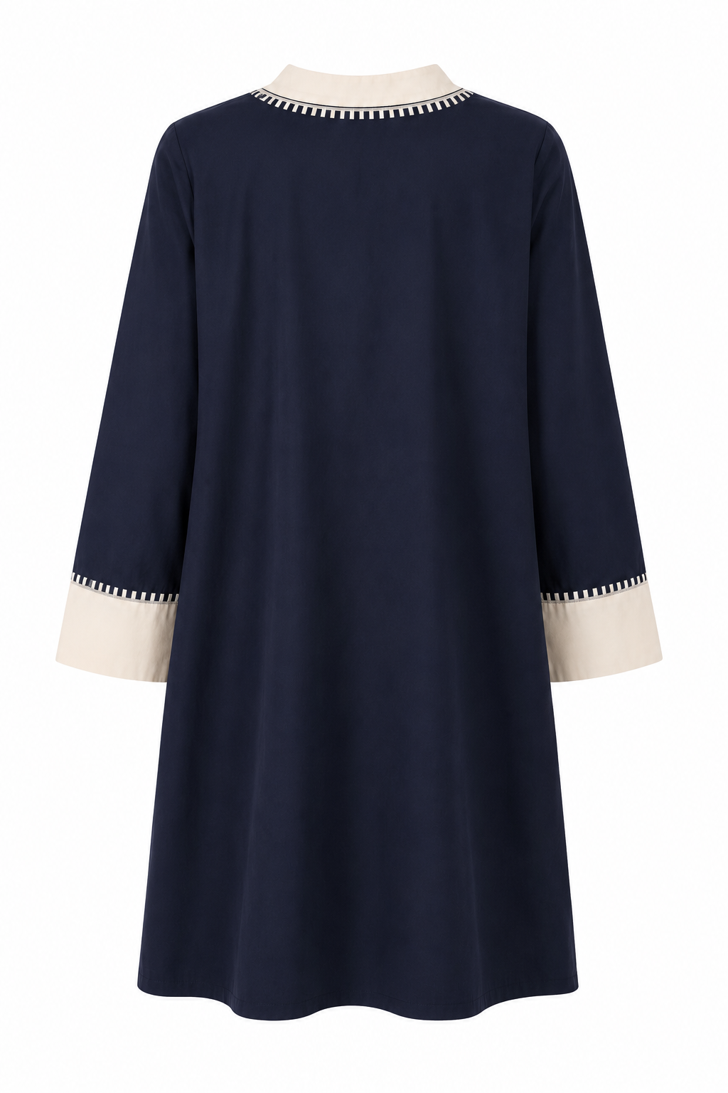 Navy Embroidered Cotton Mini Dress