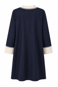 Navy Embroidered Cotton Mini Dress